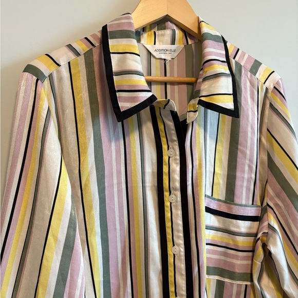 Addition Elle Satin Multicolor Striped Pajama Set | Size 1X/2X - Picture 4 of 12